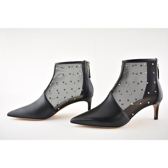 Valentino Rockstud Shining Mesh Black Leather Stud Kitten Heel Ankle Bootie 36.5 - Picture 10 of 12